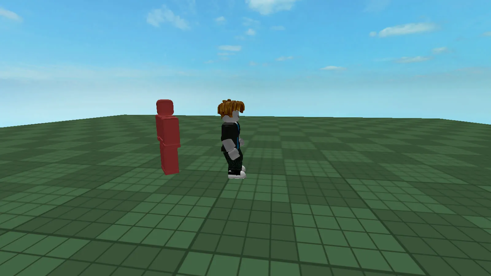 An NPC guard chasing a fleeing player character across open ground, mid-pursuit