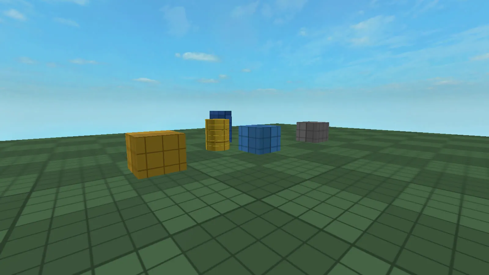 A claimed tycoon plot with three dropper types side by side and a stack of coins showing accumulated cash